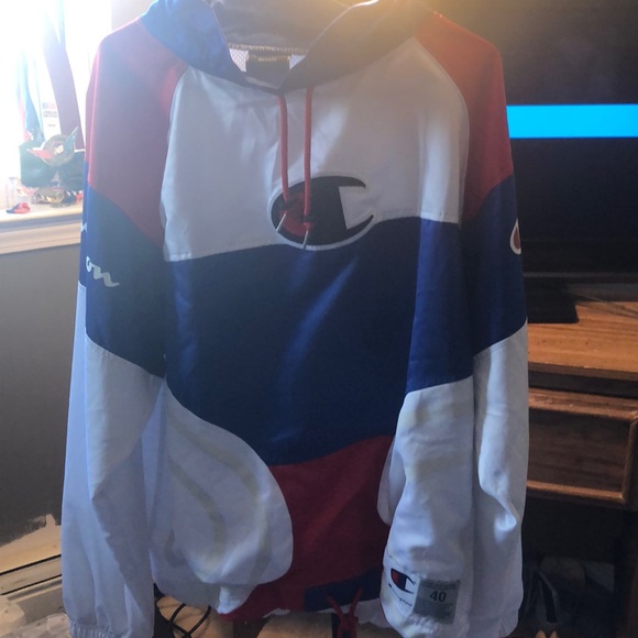 red white blue champion sweatshirt